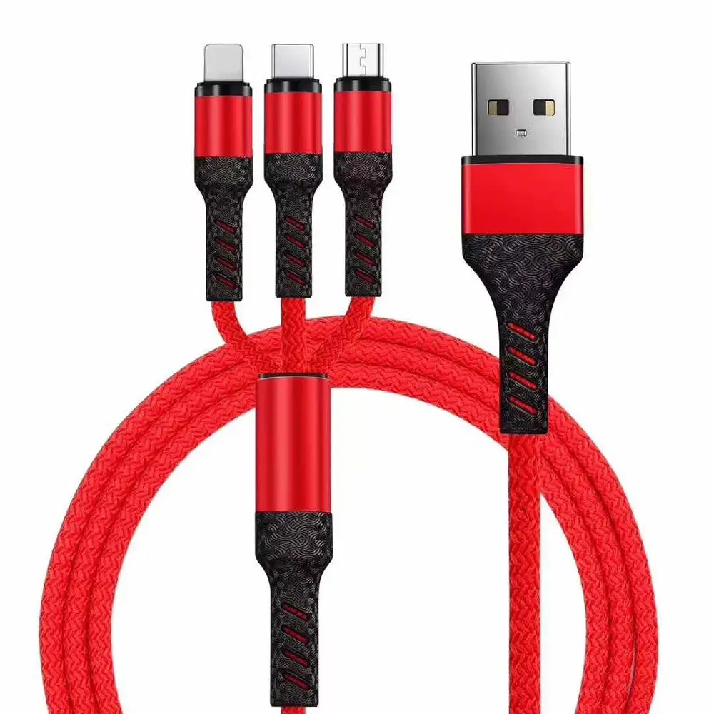 Красный USB кабель 3A Быстрая зарядка для iPhone зарядное устройство 3 в 1 микро USB кабель для Android USB TypeC кабели для мобильных телефонов - Цвет: Красный