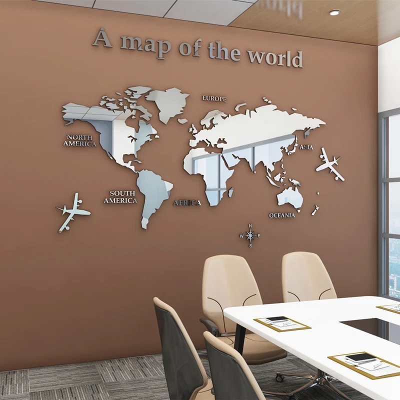 Persuasión Viajero Egomanía Mapa del mundo de tipo europeo para decorar las paredes de la oficina,  pegatinas acrílicas 3D que son un espejo de cristal, se puede poner junto a  la TV o el sofá|Adhesivos