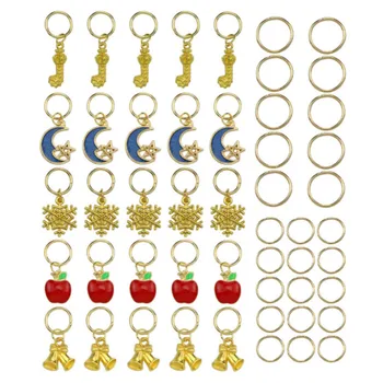 

50Pcs/set Gold Hair Ring Red Snowflake Moon Stars Hair Braid Dread Dreadlock Beads Clips Cuffs Rings Dreadlock Accessories