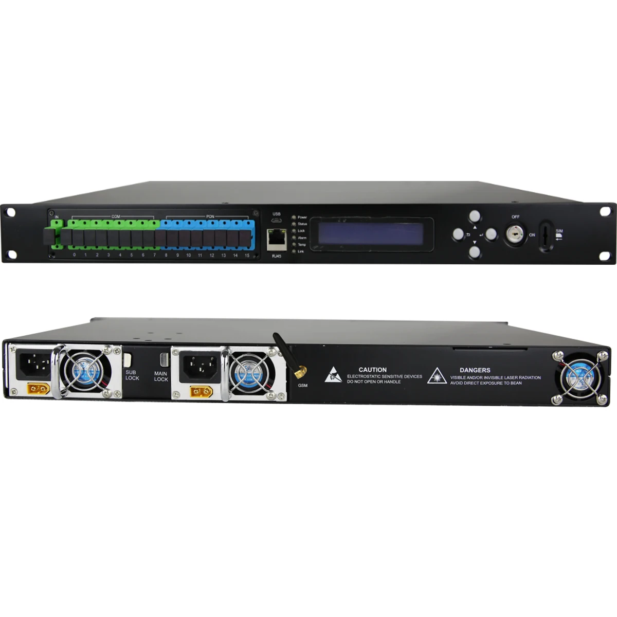 1U Series High Power ErYb Doped Fiber Amplifier   8-Port 22/23db+WDM   FTTH, FTTB, DBS, MMDS, FTTX Pon Optical Network Equipment