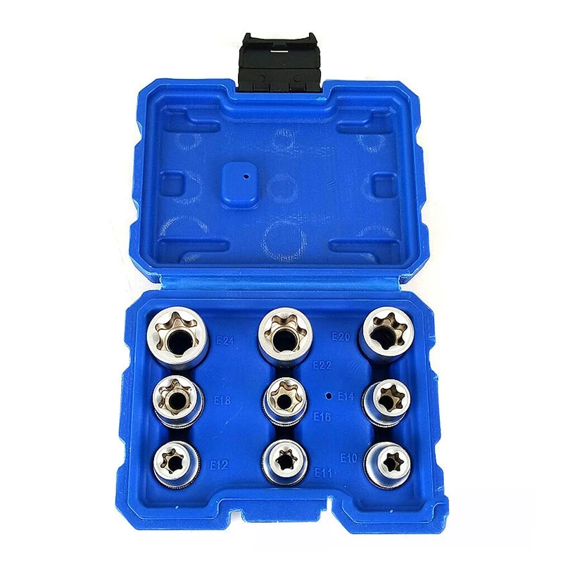 Набор шестигранных торцевых головок Torx Star E, 9 шт., 1/2 сливы, гайки, биты для водителя, E10-E24, бытовая машина для ремонта автомобиля, гаечный ключ, набор втулок