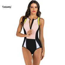 Lunamy многоцветный лоскутный сдельный купальник женский купальник сексуальный без рукавов боди Высокая шея пляжная одежда купальник женский