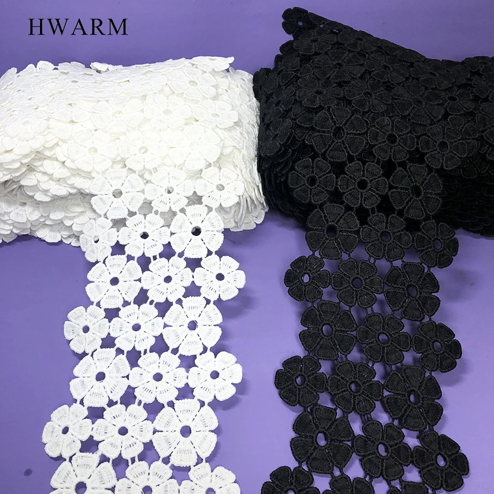 

5yard White Black Hexagon Flower Latest African Laces Fabric 2021 High Quality Sewing Trim Ribbon Skirt Curtain Wedding Dress