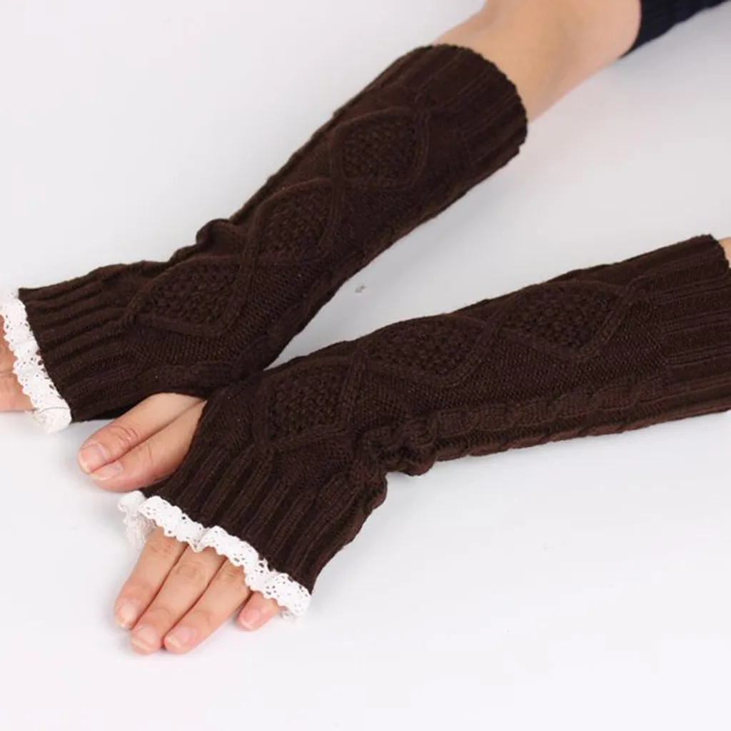 Women Fingerless Gloves New Knitted Button Hollow Out Leaf Lace Keep Warm Gloves Fashion Casual Simple Comfort Guante DH