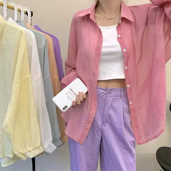 

Women Blouse Long Sleeve Shirts Womens Tops and Blouses See Through Top Women Sexy Shirt