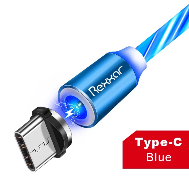 Rexxar Магнитный кабель type C Micro USB светодиодный магнитный usb-кабель для зарядки для Apple IPhone X 7 8 6 Xs Max XR samsung s9 Xiaomi шнур - Цвет: Type C  Blue