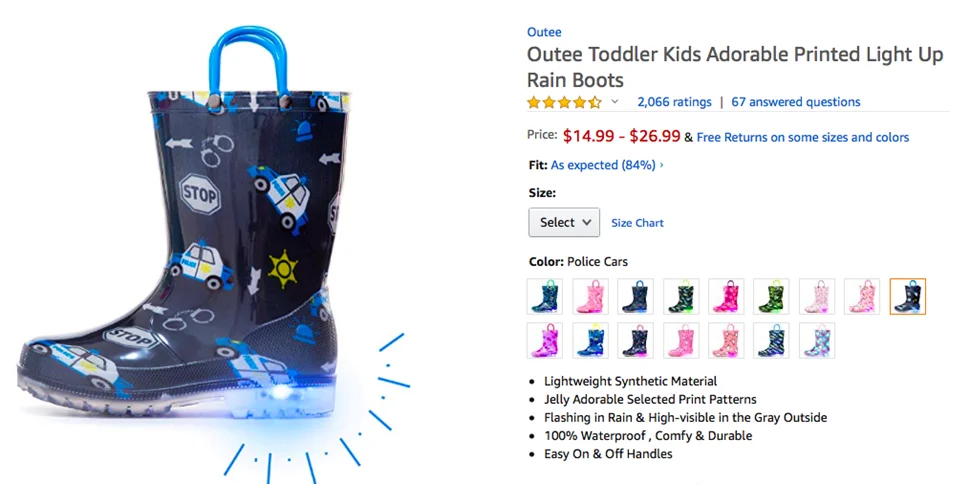 OUTEE Adorable Printed Lightweight Waterproof Rain Boots for Toddler and Kids