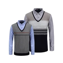 Двухсекционные рубашки с v-образным вырезом и длинными рукавами для мужчин, новинка года