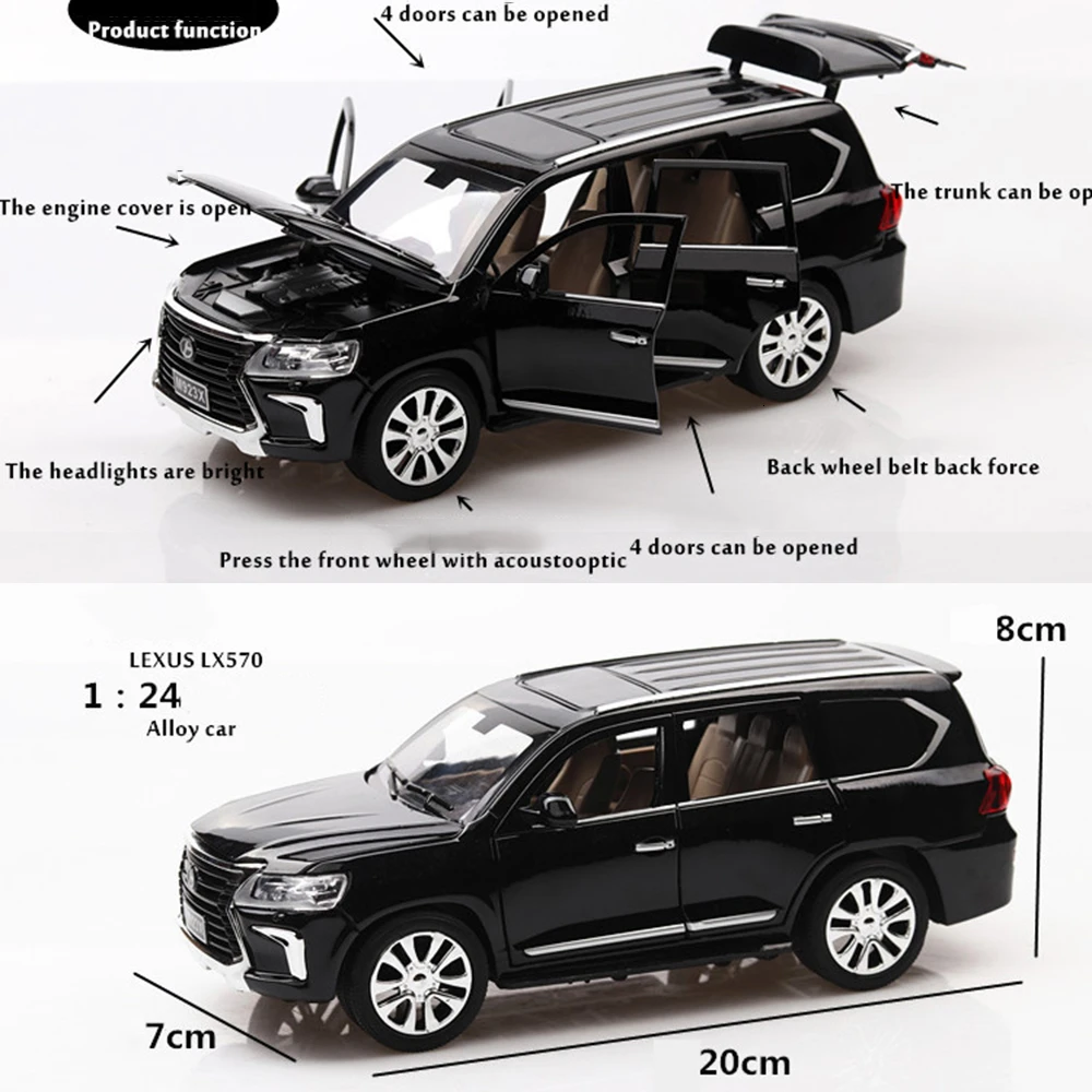 1:24 LX570 автомобилей горячего колеса Модель автомобиля металлический корпус двери можно открыть музыкальная с подсветкой машина литья под давлением игрушка