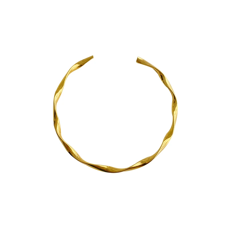 Peri'sbox Gold Color Wave Shape Twisted Bangles Thin Geometric Bangles for women Minimalist Open Bangles Adjustable 2020 Jewelry - Image 6