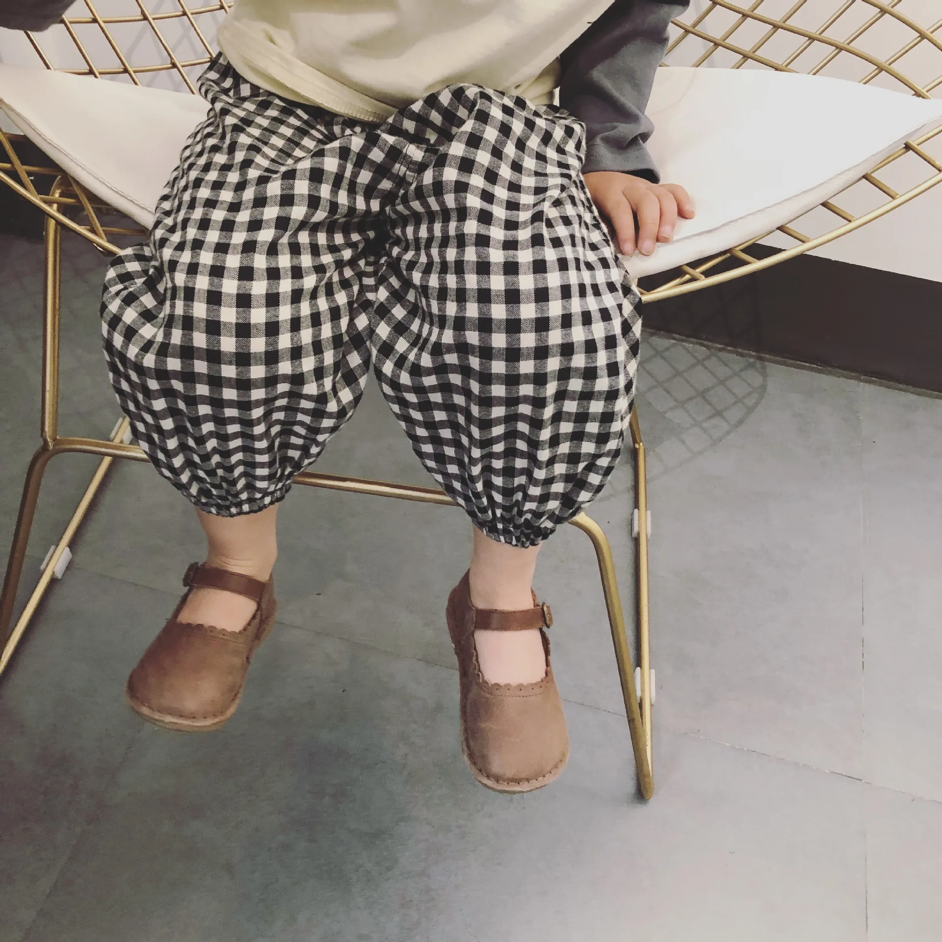 Ukeybaby2019 весенние клетчатые хлопковые льняные брюки Универсальные мужские и женские детские противомоскитные штаны повседневные штаны