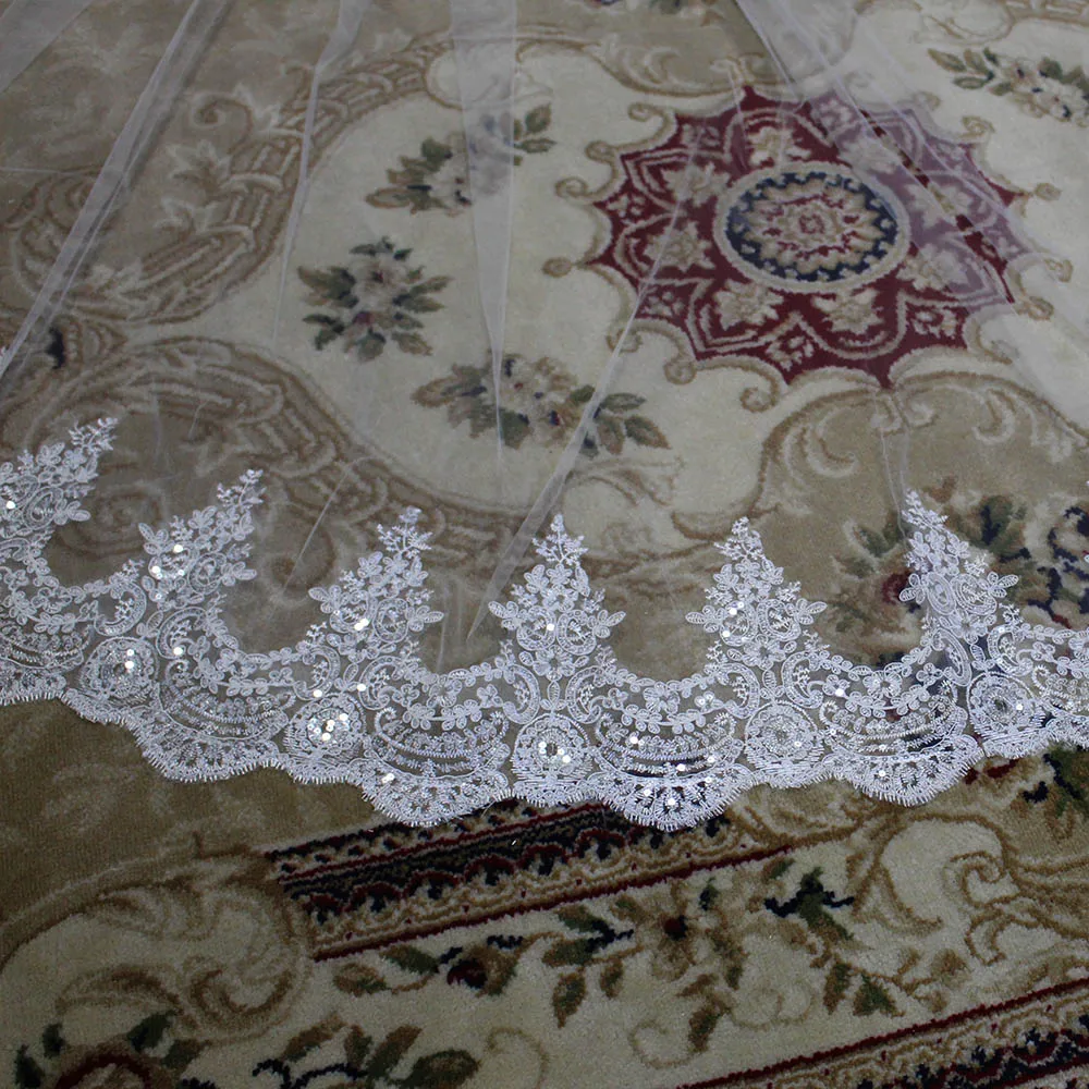 Bridal Veil Lace Wedding Veil Sparkling Sequins Long Bridal Veil Comb 3m/3.5m/4m
