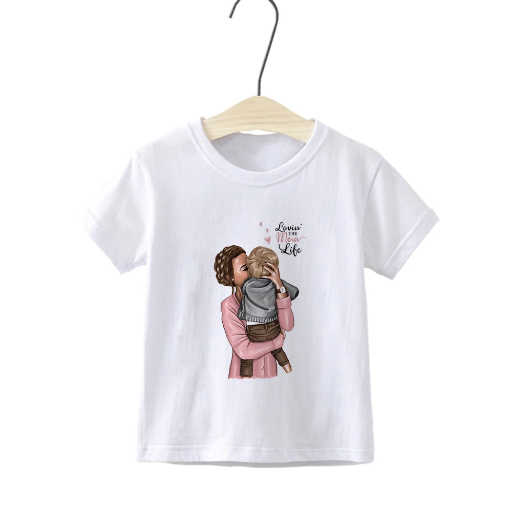 

Kids clothes girls super mom print graphic T-shirt Harajuku fashion all-match boy short sleeve comfortable super soft streetwear