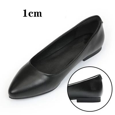 Heel height 1cm Черная Рабочая обувь; женские длинные кожаные туфли; сезон осень-зима; удобные женские туфли на мягкой нескользящей подошве для работы - Цвет: Heel height 1cm