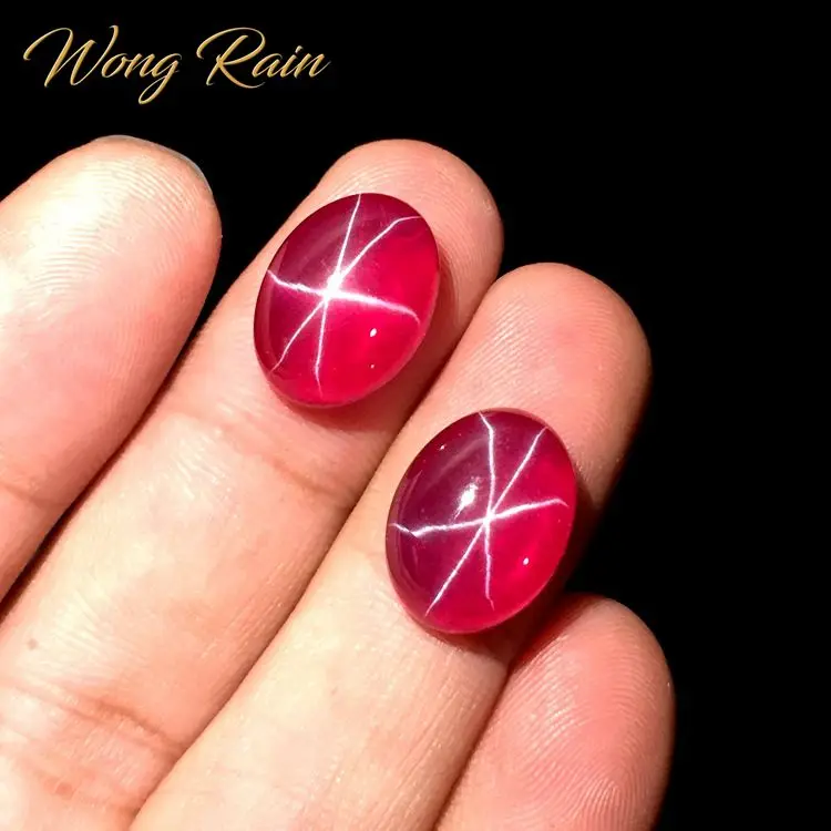 

Wong Rain 1 PCS Top Quality Oval Cabochon Ruby Star Loose Gemstone DIY Stones Decoration Made For Jewelry Wholesale Lots Bulk