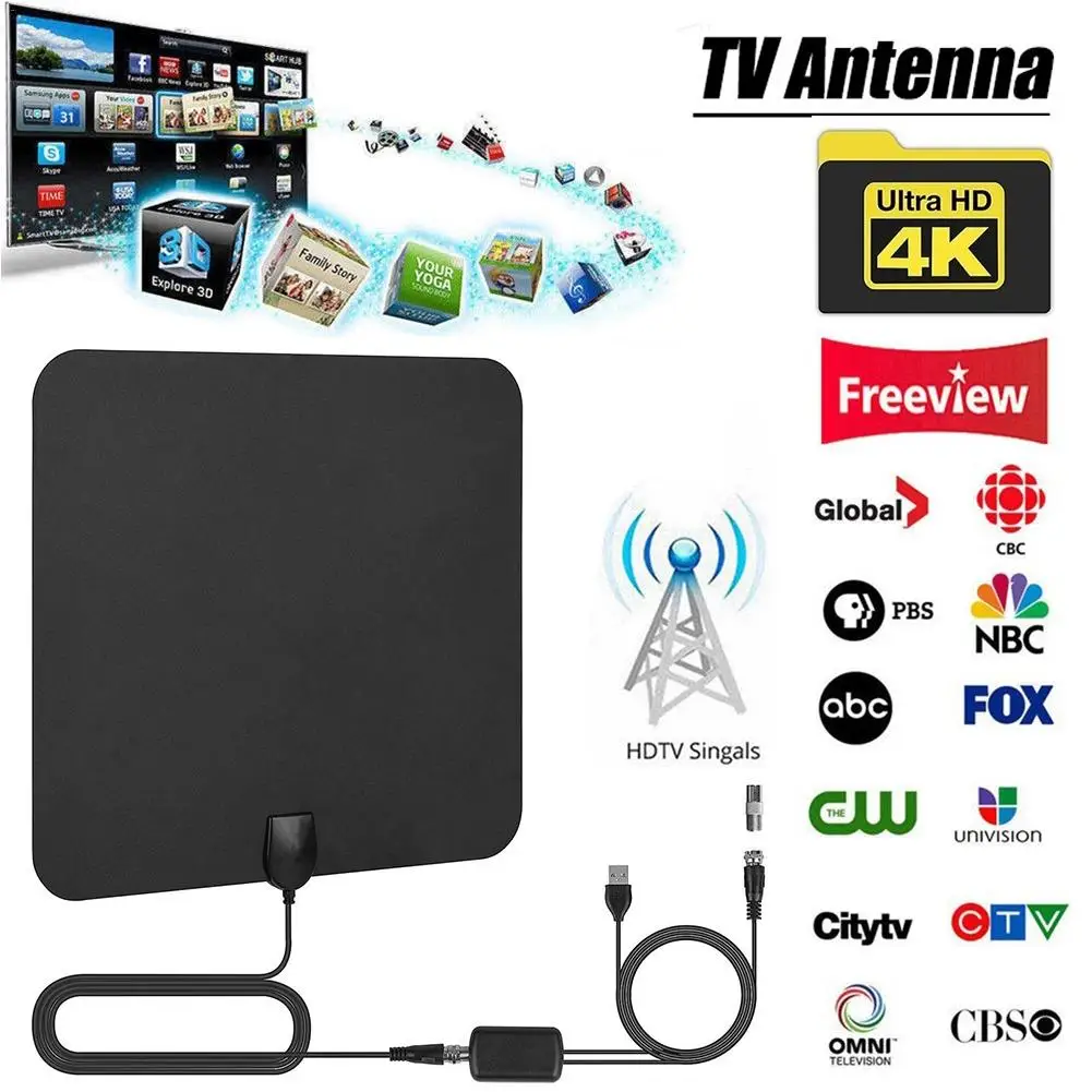 Новая комнатная цифровая ТВ антенна телевизионные антенны HD Mini HD 1080P плоский усилитель сигнала цифровая ТВ антенна DVB-T2 серфинга высокого качества