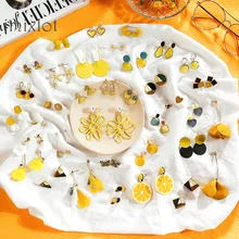 Летние корейские серьги для девушек, милые серьги в форме апельсинового кокосового дерева, цветов, фруктовых звезд, висячие серьги для женщин, модные ювелирные изделия, аксессуары