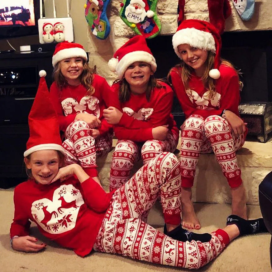 

Christmas Family pajamas set Xmas family matching clothes set Adult Kids deer red cute Sleepwear Party cotton homewear Nightwear
