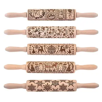 

Christmas Snowman Snowflake Elk Embossed Wooden Rolling Pin