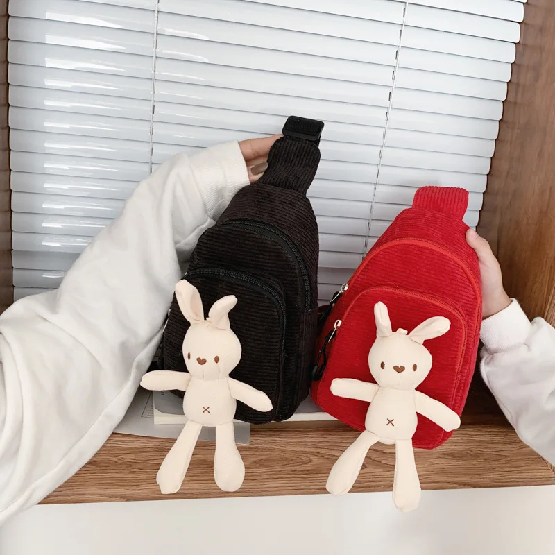 

2019 New Style Shoulder Bag KID'S Messenger Bag Cute Rabbit Corduroy Parent And Child Bag Women's Burden Relieving Chest Bag Wom