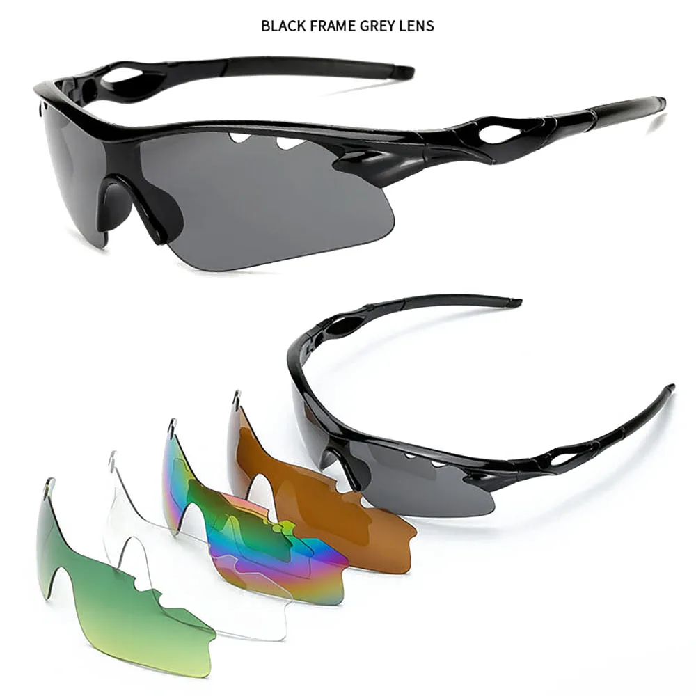 BLACK FRAME GREY New Cycling glasses explosion-proof outdoor riding glasses sunglasses 5 lens sports set polarized Discoloration sunglasses - Цвет: BLACK FRAME GREY