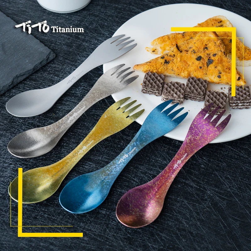 Tito titanu spork outdoorové cestovní lžíce vidlička portabale flatware kemping vidlička lžíce sportovní backpacking titanu lžíce