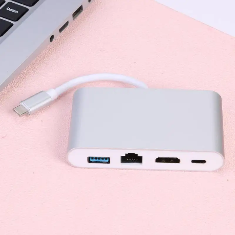 4 в 1 USB TYPE-C концентратор Gigabit Ethernet USB-C к HDMI RJ45 TYPE-C адаптер Многофункциональная док-станция для ноутбука