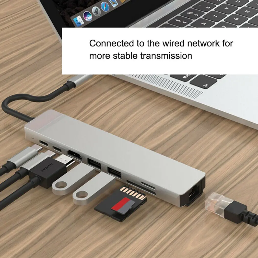 Концентратор USB Type C адаптер док станция с 4K HDMI PD RJ45 Ethernet Lan зарядка