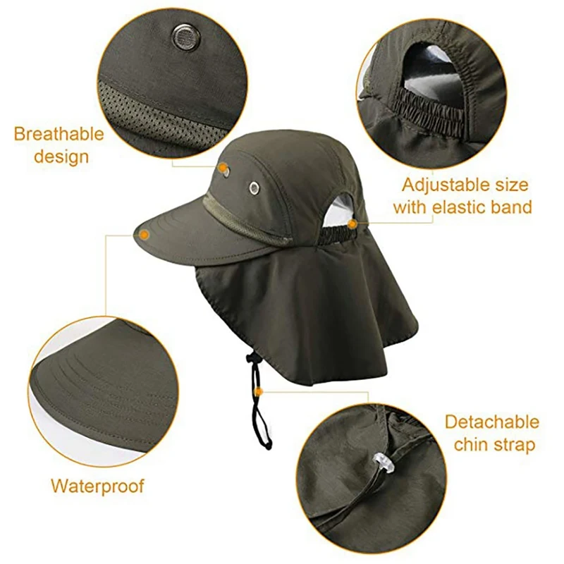 Солнцезащитная шляпа с широкими полями Защита от солнца быстросохнущие уличные рыболовные шапки с вырезами для хвостов с горлышком для прогулок, охоты и кемпинга