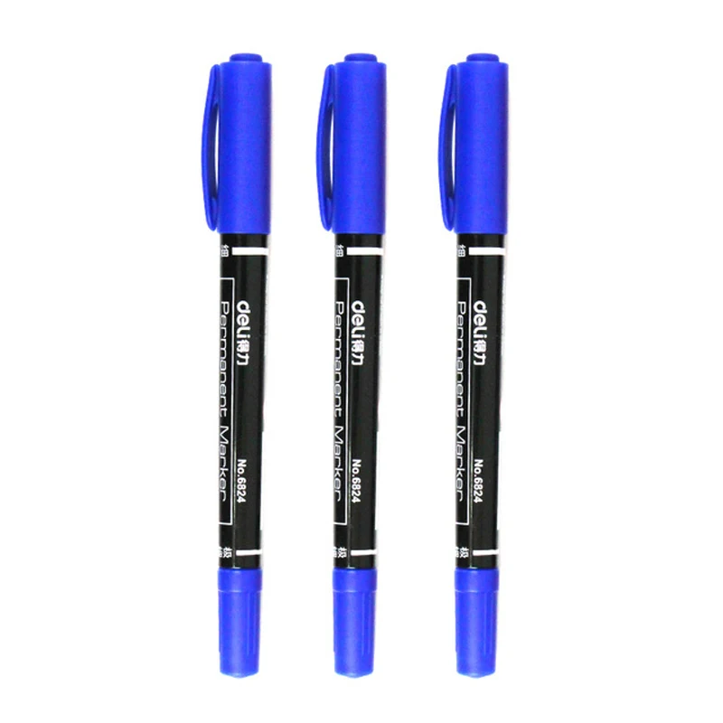 3 шт./партия, двойной наконечник 0,5/1 мм, быстросохнущие перманентные маркерные ручки для ткани, металла, качество, Fineliner, черный, синий, красный чернильный рисунок - Цвет: Blue