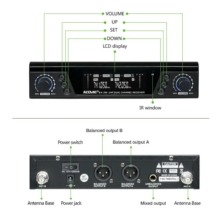 ACEMIC EX-200/ST-4 UHF Настоящее разнообразие двухканальный саксофон Беспроводная микрофонная система для трубы, рога, на сцене
