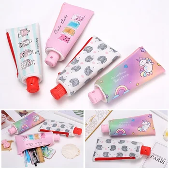 

Toothpaste Pencil Case School Unicorn Cat PencilCases For Boy Girl Stationery Student Banana Zipper Pen Box Leather Pencil Bag