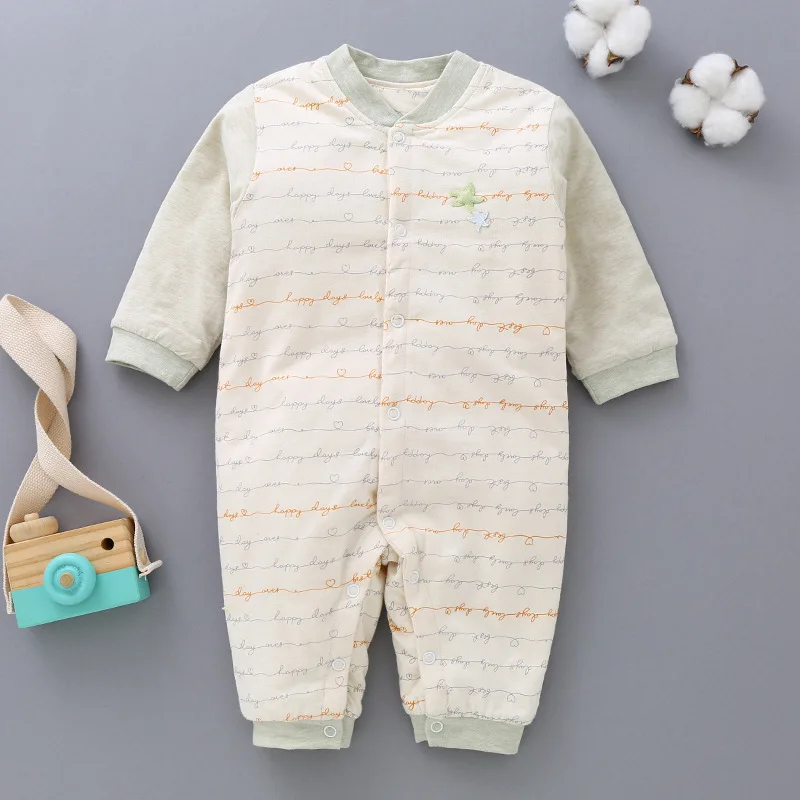 

2019 Spring Autumn Winter Boneless Newborn Baby Onesie Pure Cotton Thin Quilted Baby Sleep Romper Warm Closed Crotch Crawling Cl