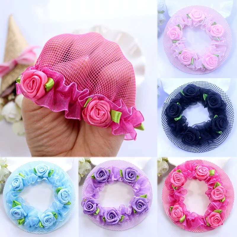 New Cute Flower Girls Bun Hair Nets Adjustable Kids 5 Colors