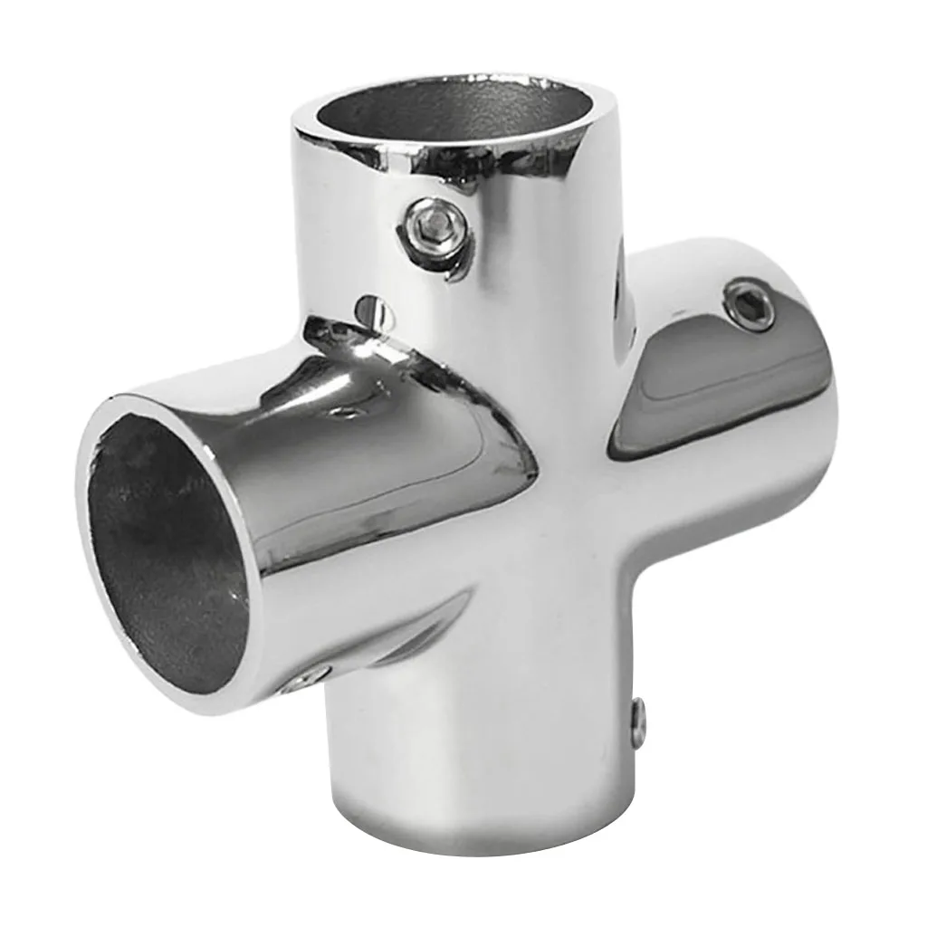 316 Stainless Steel Boat Marine Handrail Fitting 4 Way Rail Connector Mirror Polished for 7/8 inch 22mm Tube