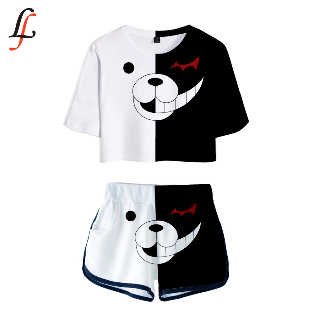 

Bullet on Breaking Monokuma T-shirts shorts Pants Dew navel Sport Girls Short Sleeve Suits Sexy Girl Summer Cool Two Pieces sets