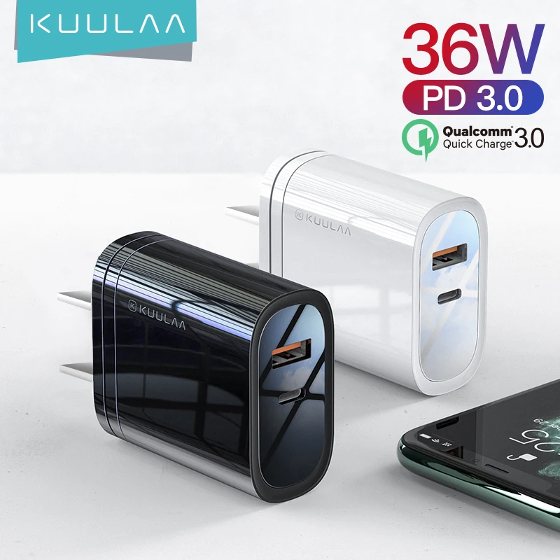 KUULAA USB Charger Quick Charge 4.0 36W Fast PD 3.0 For iPhone X XR XS Xiaomi Mi 10 9 8 US UK Plug Adapter Super charger | Мобильные