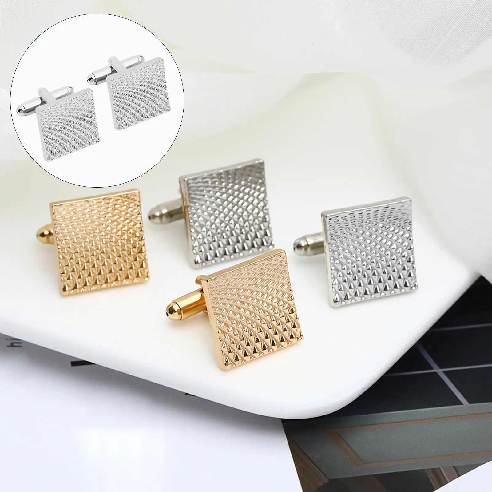 2x Square Cufflinks Carved Pattern Delicate Business Style Luxury Cuff