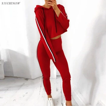 

Women 2 Piece Set Tracksuit Casual Short Pullover Full Pants Trousers Black Outfits Sports Suit Home Winter High Quality Clothes