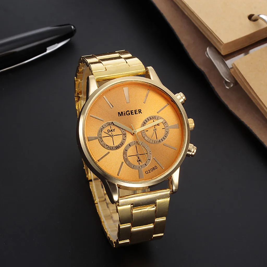 

Women Crystal Gold Luxury three-eyed creative design Stainless Steel Analog Quartz Wrist Watch relogio feminino reloj mujer Q