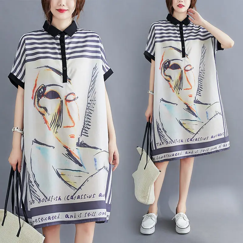 Модное платье с принтом и коротким рукавом новинка 2020 летняя одежда женское