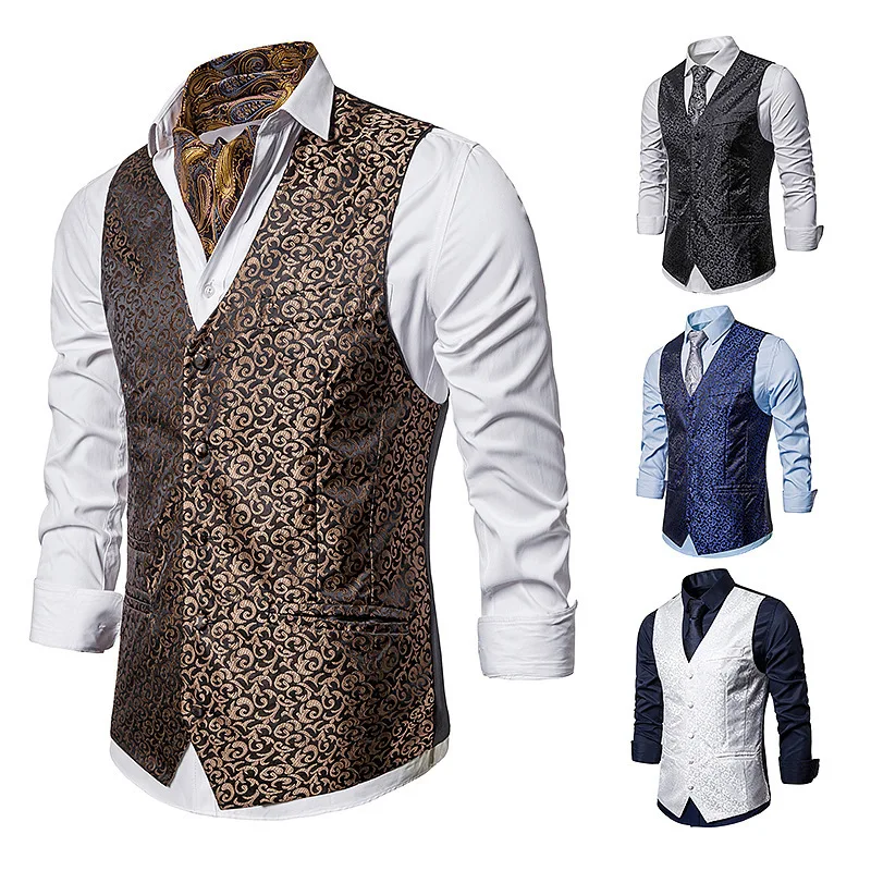 

Mens Jacquard Vest Single Breasted Medieval Court Vest Waistcoat for Suit or Opera Performance Clothing Gilet Homme