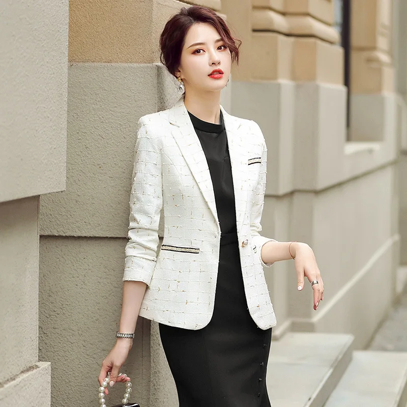 

Winter Women's Jacket Elegant Small Suit 2020 New Slim One Button Long Sleeve Ladies Blazer High Quality Office Coat Female