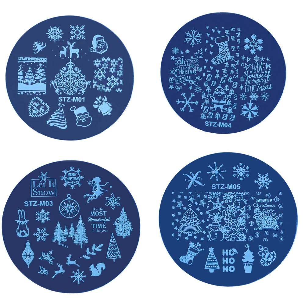 10Style Snowflakes Santa Claus Xmas Nail Stamping Plates Christmas Tree Gifts Stamp Template Printing Stainless Steel Tool | Красота и