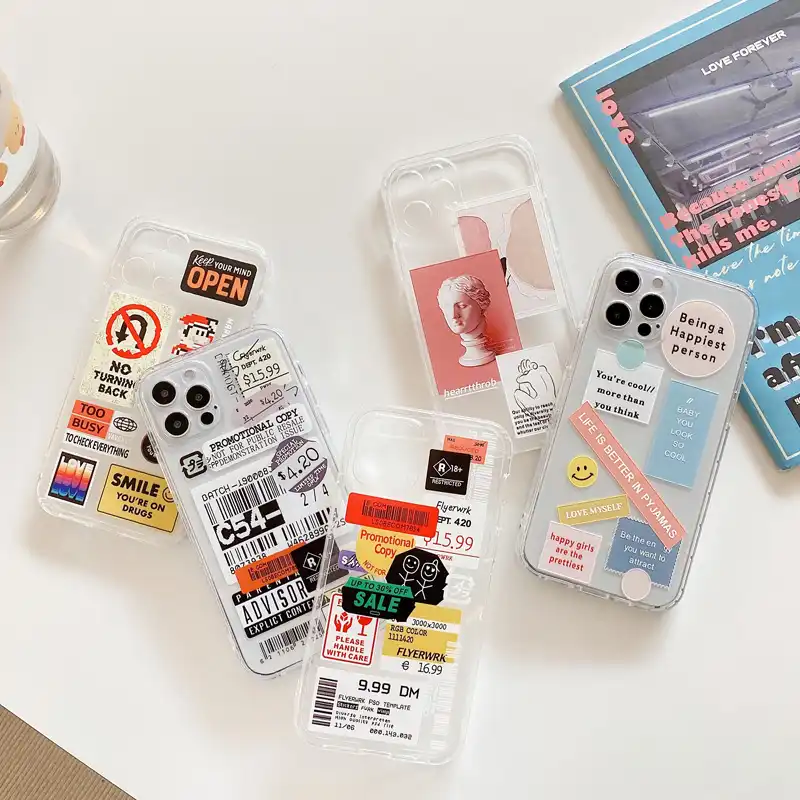 かわいい漫画のラベルとクリアソフトtpuエアバッグ電話ケースiphone 12pro 12ミニ12 11プロmax X Xr Xsmax 7 8プラスse カバー 電話用緩衝材 Aliexpress