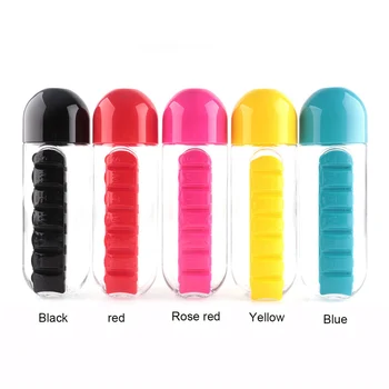 

New Creative Gifts Plastic Water Bottle Combine Daily Medicine Pill Box Organizer Outdoor Drinking Bottles For Water