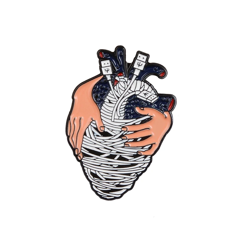Style1 Art organ Heart Эмаль Булавка человеческое сердце линия данных Роза Звездная планета глаза мешочек для брошек одежда аксессуары доктор медицинский значок - Окраска металла: Style1