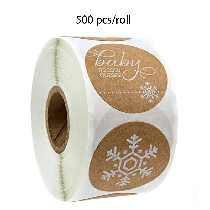 

500 pcs/roll handmade sticker snowflakes christmas stickers for dress up Christmas gifts, party sticker