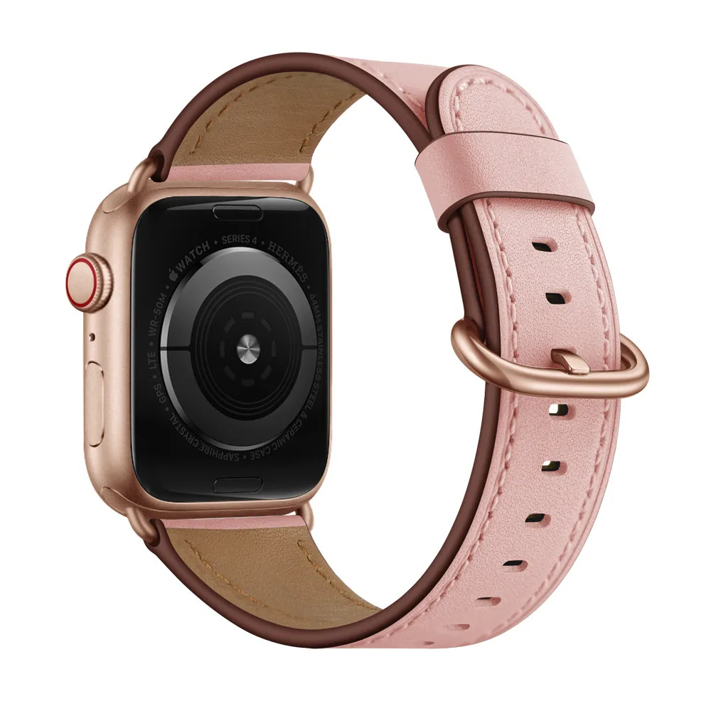 Ремешок для часов из натуральной кожи для Apple Watch 5, 4, ремешок, 40 мм, 44 мм, 38 мм, 42 мм, для женщин и мужчин, металлический ремешок с пряжкой, браслет для iwatch 1, 2, 3