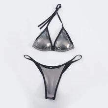 Голографический комплект бикини, сексуальный бандаж на спине с лямкой через шею, бюстгальтер с низким вырезом, топ с высокой посадкой, популярные трусики, пляжная одежда, бикини, наборы